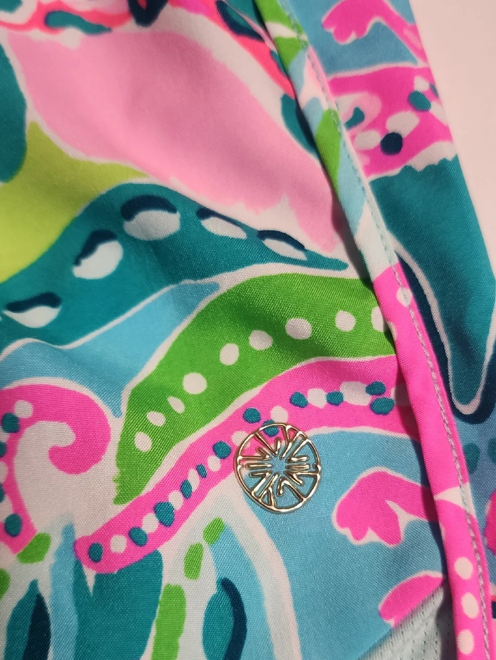 Lilly Pulitzer Luxletic Floral Print Athletic Shorts - Pink & Aqua - Picture 3 of 9